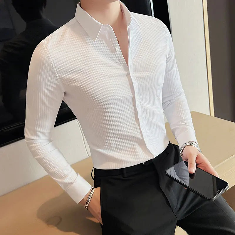 CASPAR® Dark Striped Slim Fit Dress Shirt