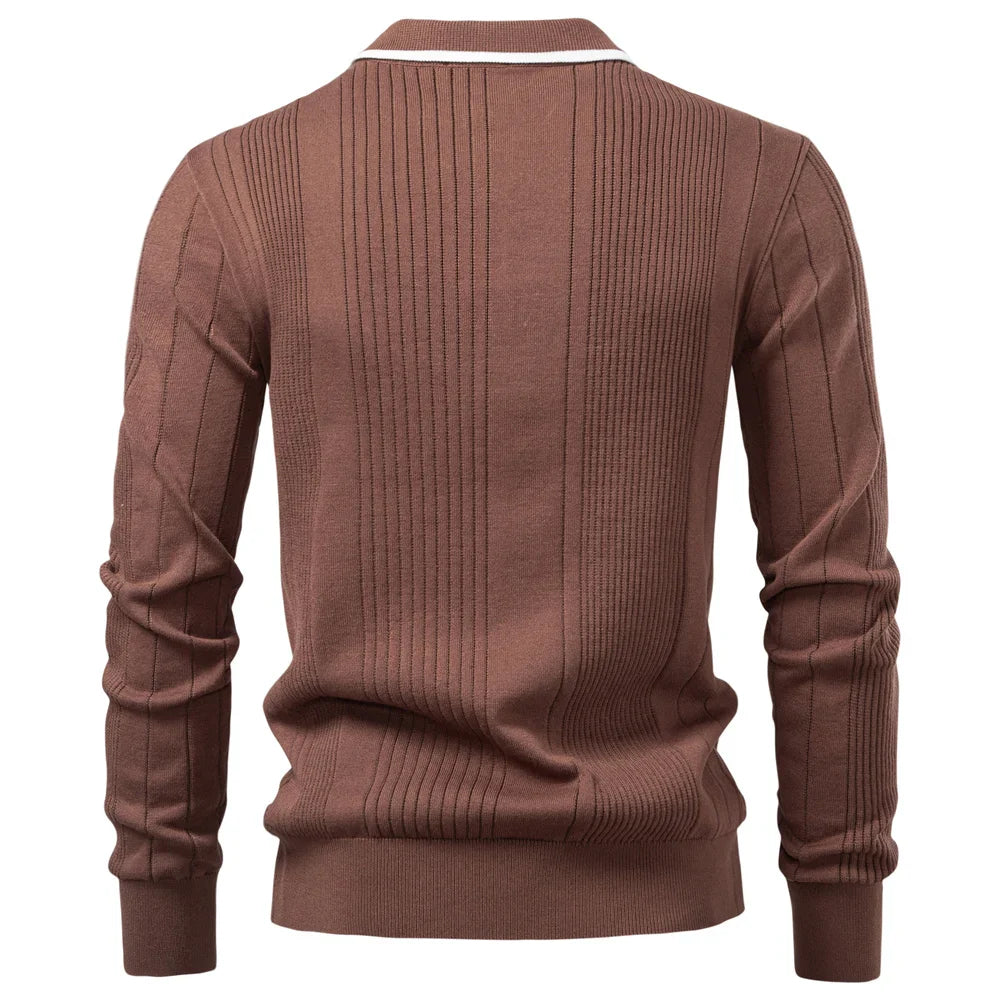 ALDOVARI® Long Sleeve Knit Button Polo Shirt