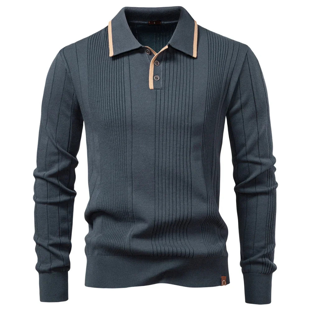 ALDOVARI® Long Sleeve Knit Button Polo Shirt