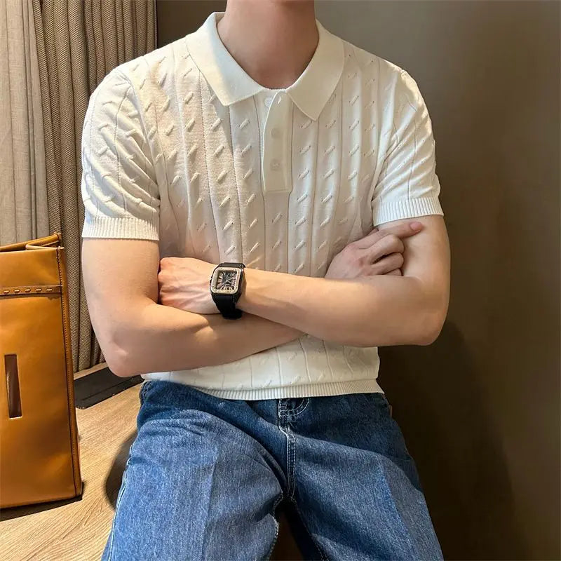 FERRONI® Vertical Jacquard Knit Polo Shirt