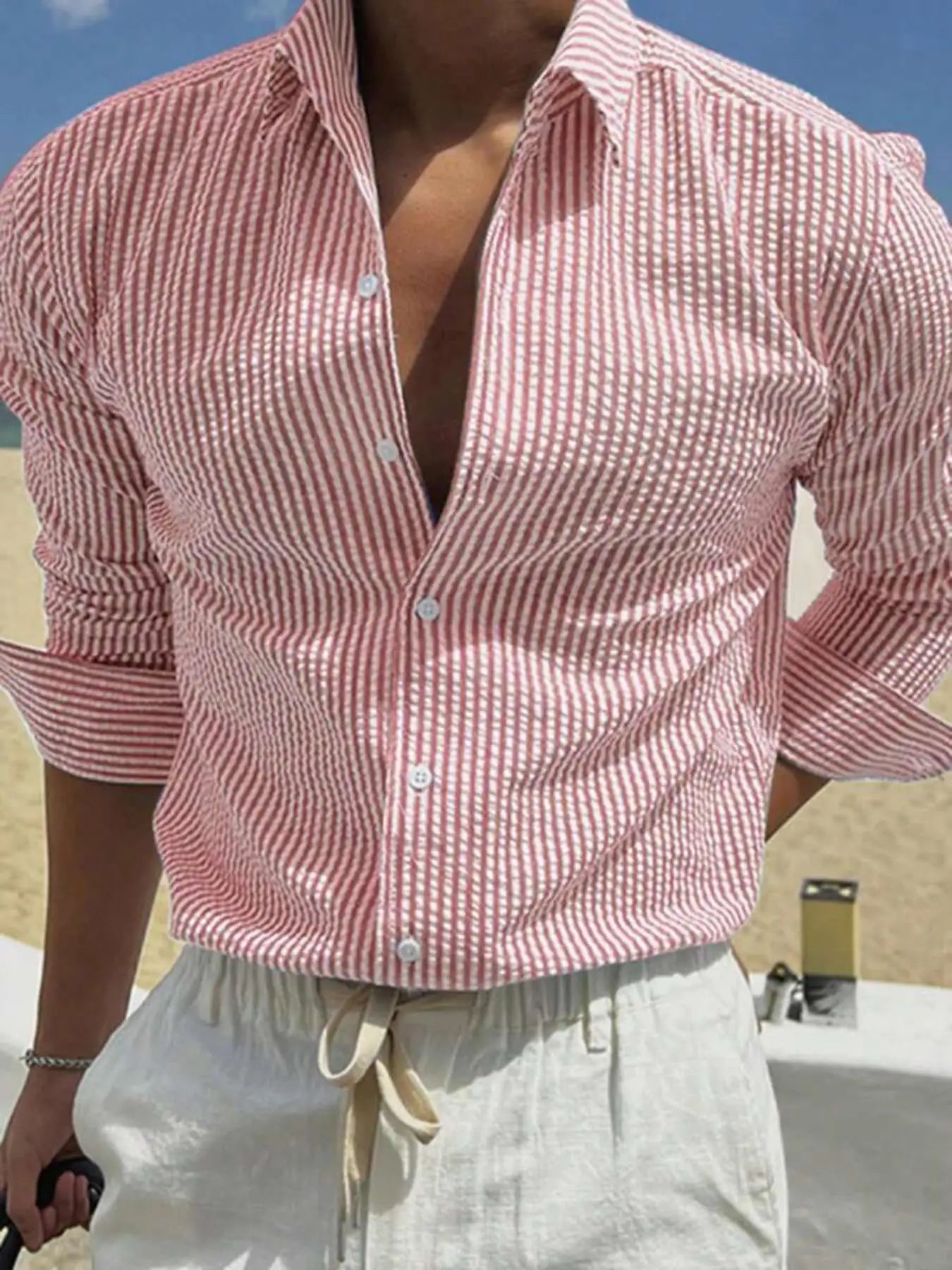 RIVIERA® Men's Long Sleeve Striped Linen Shirt