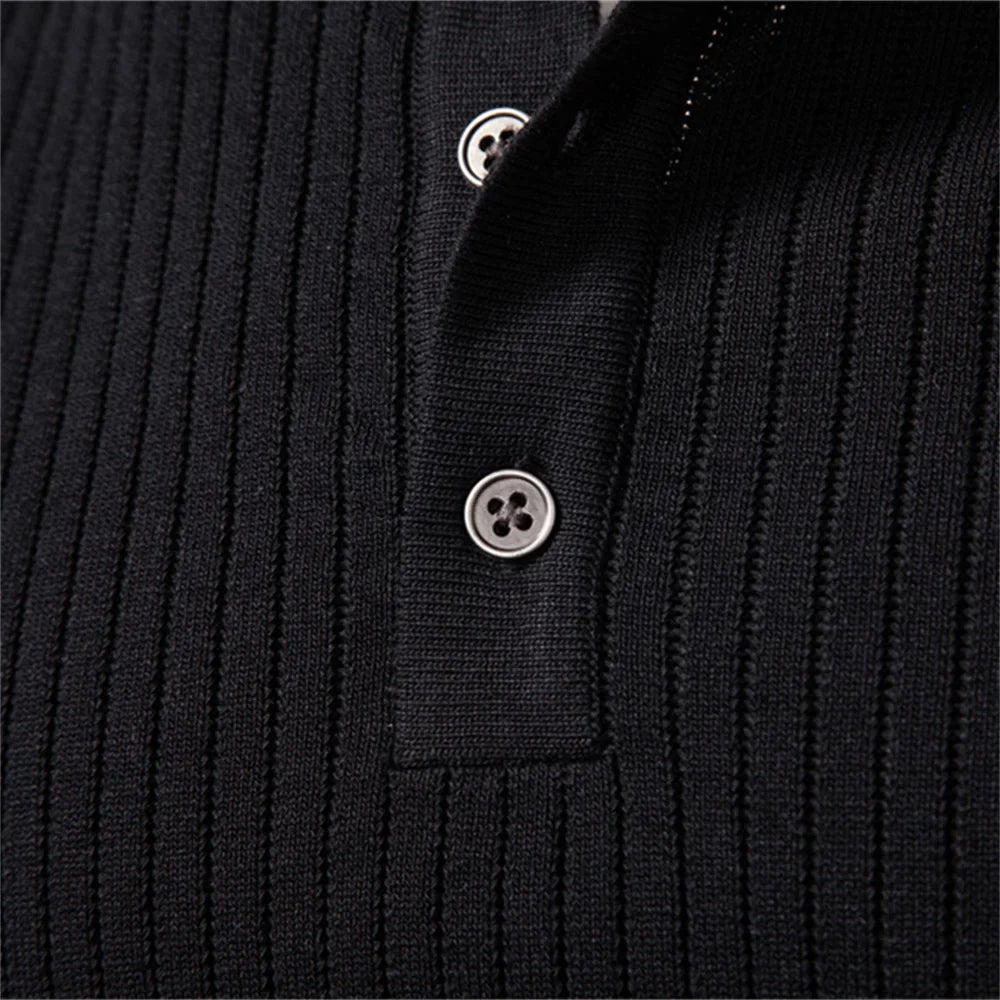 VINCELLI® Ribbed Button Placket Long Sleeve Polo