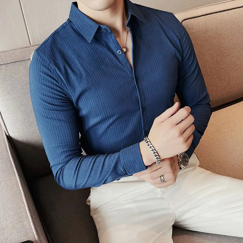 CASPAR® Dark Striped Slim Fit Dress Shirt