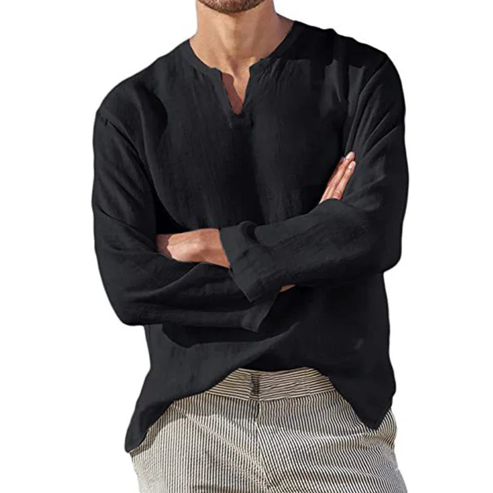 PORTOFINO® Cotton Linen Long Sleeve V-Neck Shirt