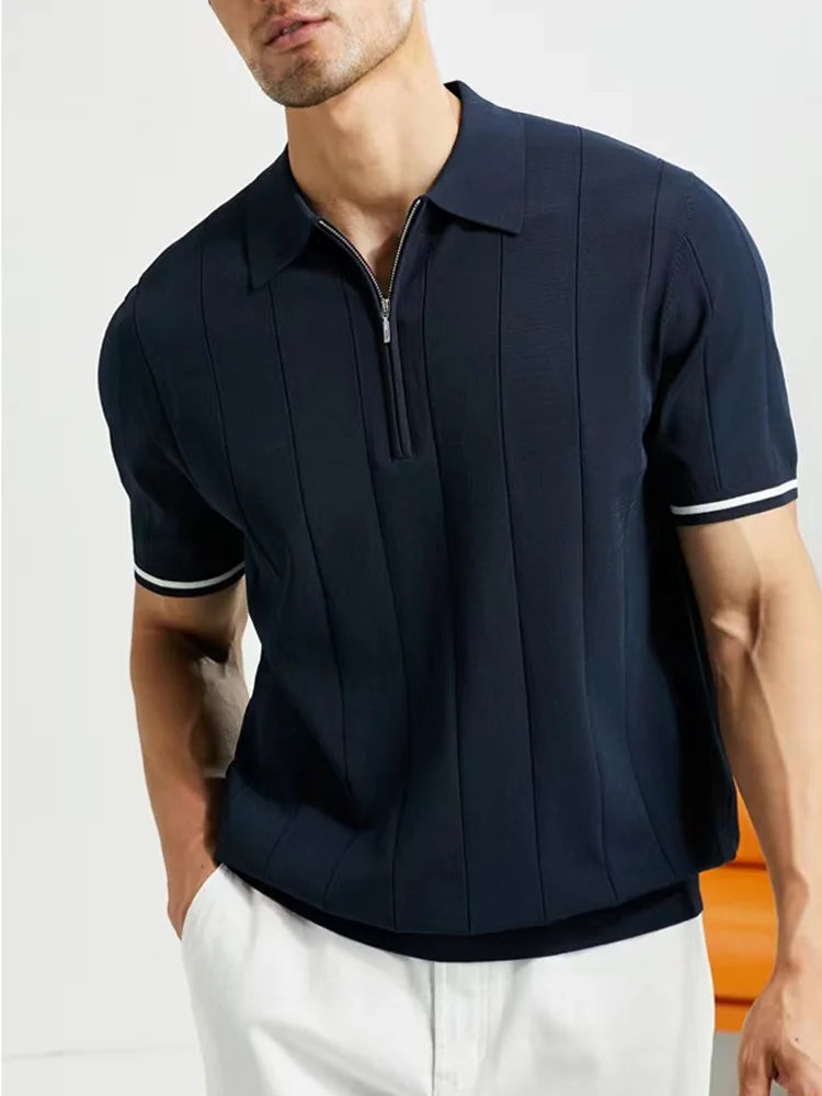EDGEMONT® 2026 Summer Men’s Business Casual Polo Shirt with Lapel and Zipper Detail