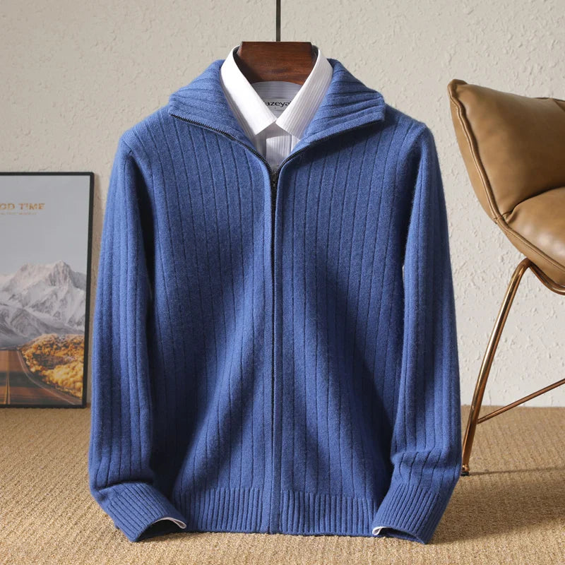 ALDOVIERI® Merino Wool Turtleneck Zip Cardigan