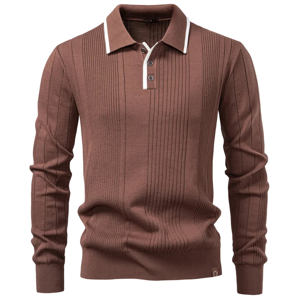 ALDOVARI® Long Sleeve Knit Button Polo Shirt