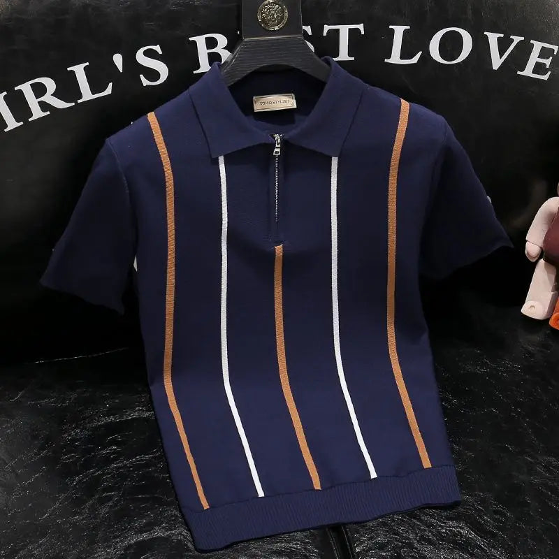 RAVELLO® British Stripe Knit Polo Shirt