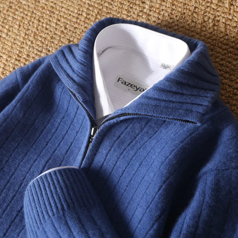 ALDOVIERI® Merino Wool Turtleneck Zip Cardigan