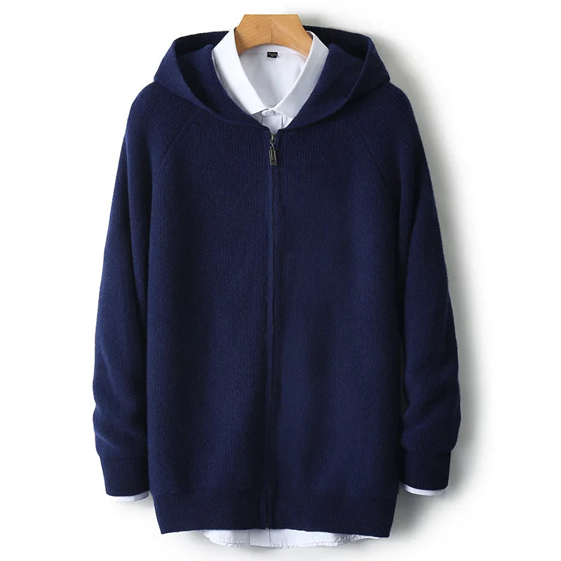 VOLANTE® 100% Merino Wool Zip Hooded Cardigan