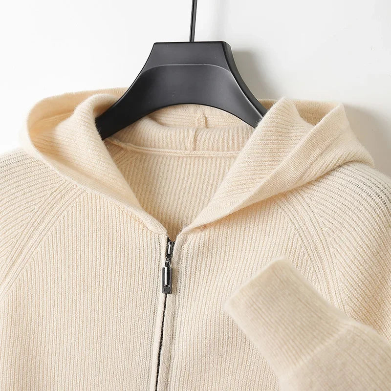 VOLANTE® 100% Merino Wool Zip Hooded Cardigan