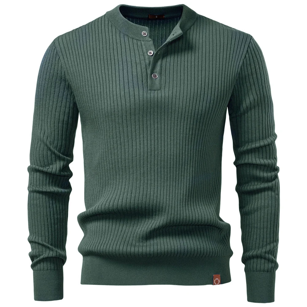 VINCELLI® Ribbed Button Placket Long Sleeve Polo