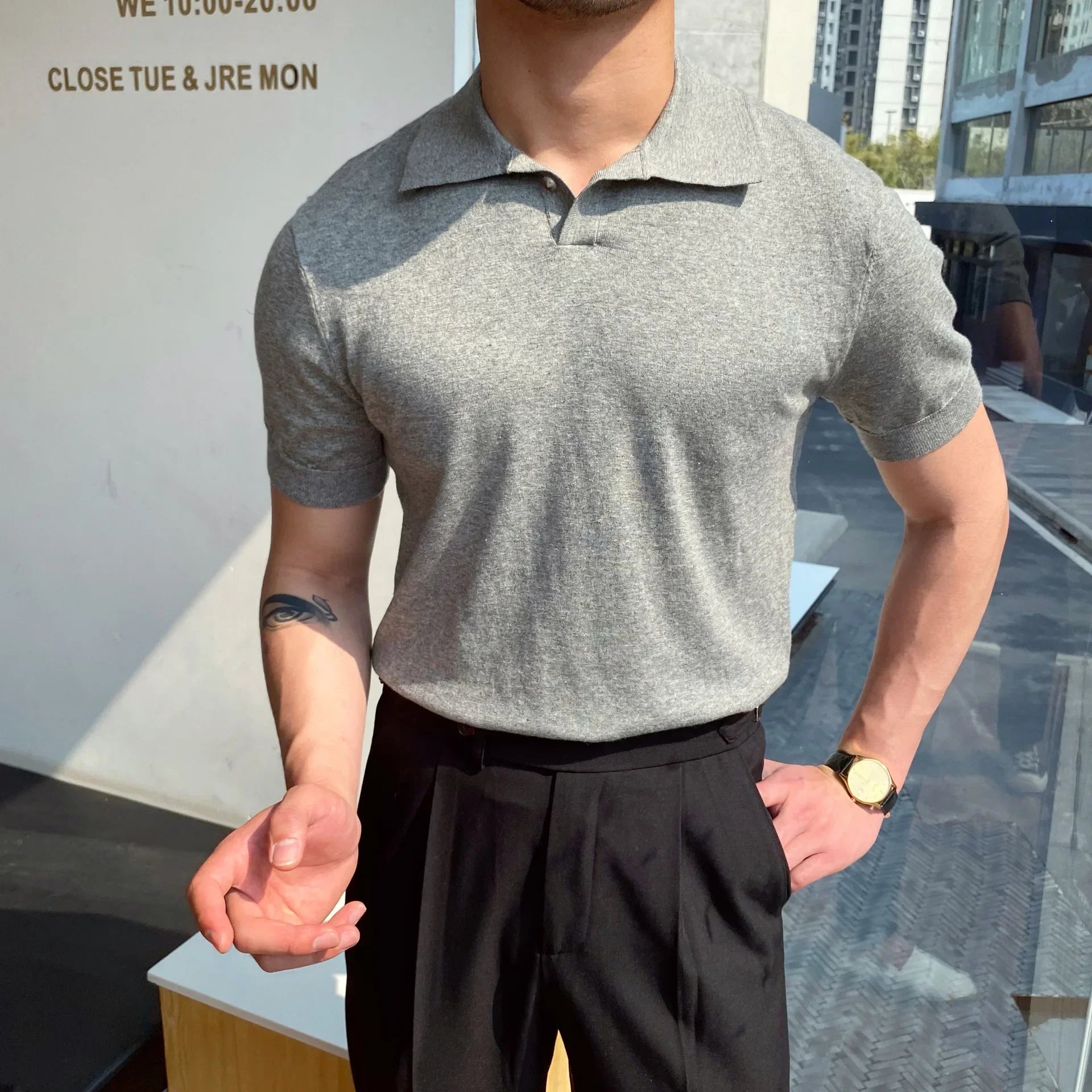 ALTAVILLA® Elbow-Sleeve Knit Polo Shirt