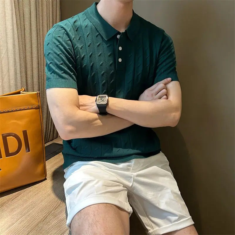 FERRONI® Vertical Jacquard Knit Polo Shirt