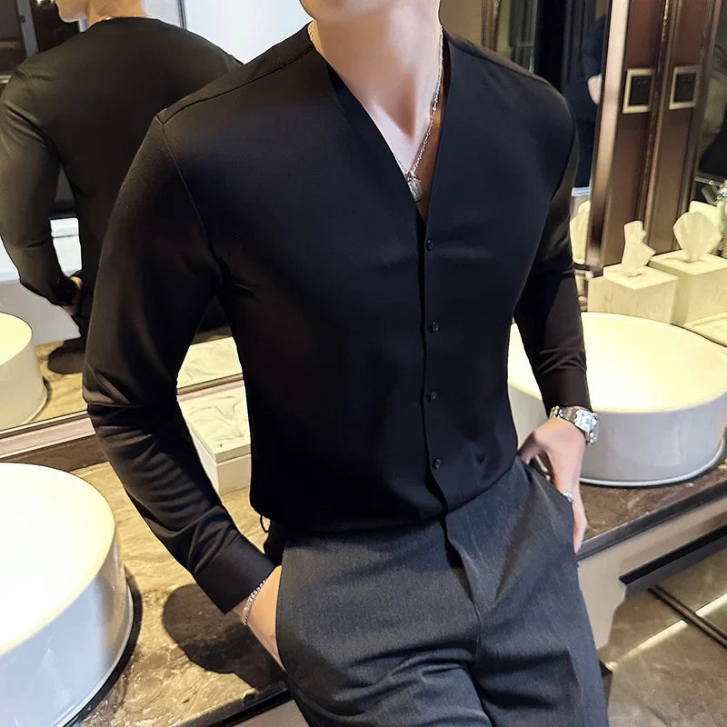 DALTON® V-Neck Long Sleeve Shirt for Men