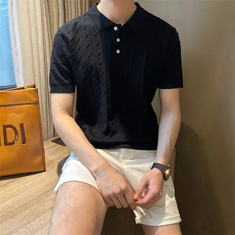 FERRONI® Vertical Jacquard Knit Polo Shirt