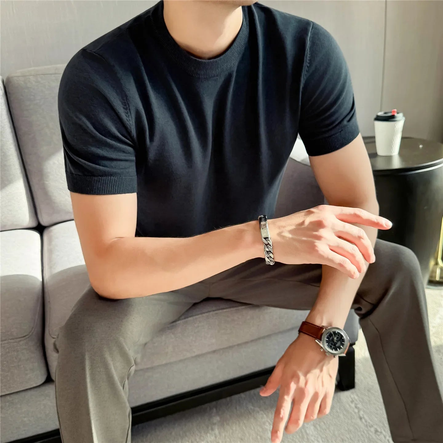 CAREZZA® Slim Fit Knit Round Neck T-Shirt