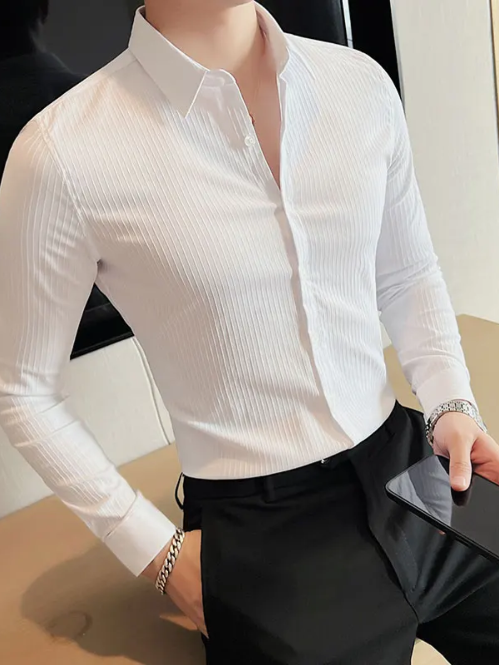 CASPAR® Dark Striped Slim Fit Dress Shirt