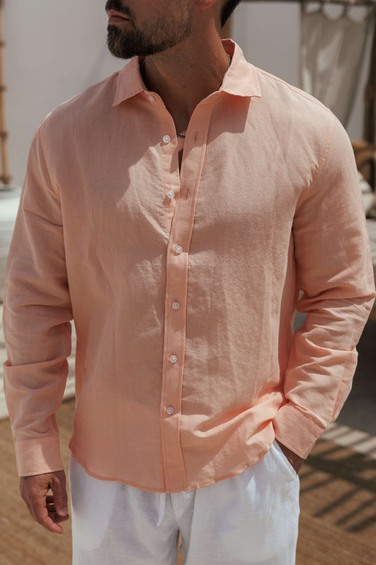 LUXE LINEN SHIRT - SALMON