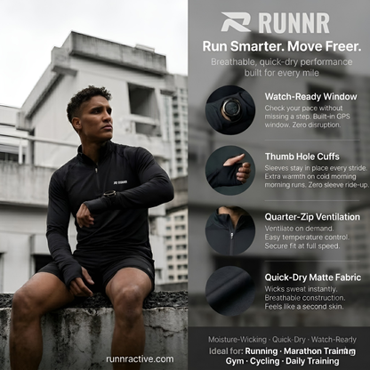 RUNNR Quarter-Zip Long Sleeve — Breathable, Quick-Dry & Watch-Ready