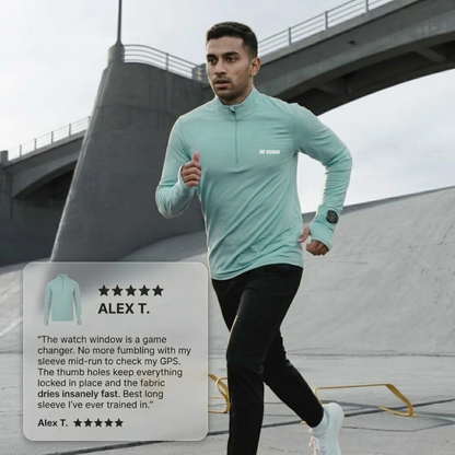 RUNNR Quarter-Zip Long Sleeve — Breathable, Quick-Dry & Watch-Ready