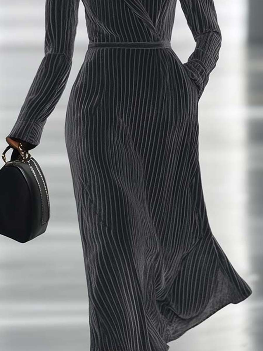 【24-hour shipping out】Fashion Retro Lapel Suit Style Midi Dress