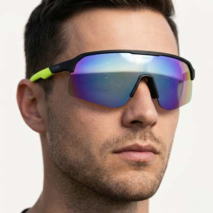 RUNNR Sports Sunglasses — UV400 Protection · Anti-Fog · Mirrored Wraparound Lens