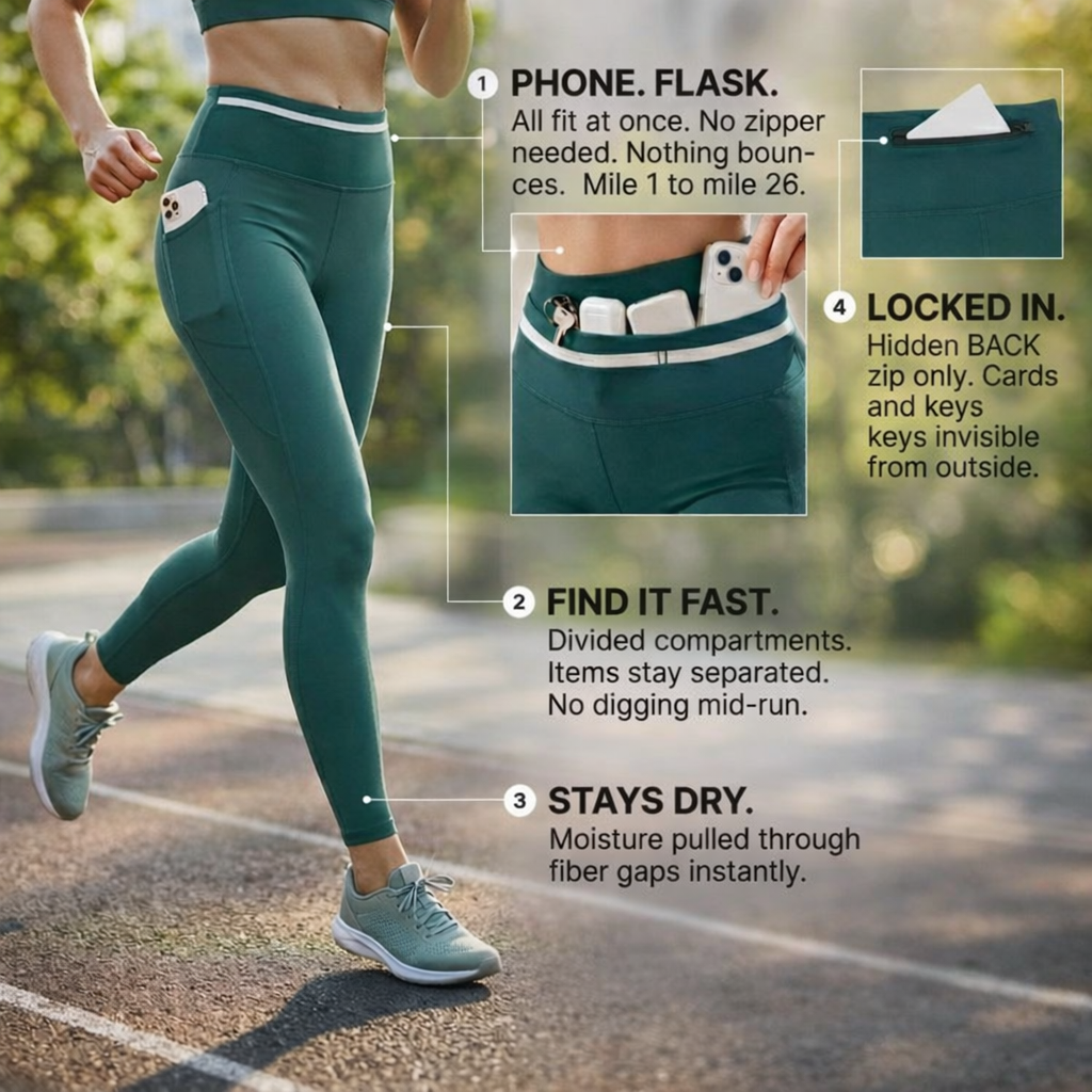 RUNNR Women’s High-Rise Running Tights with Built-In Belt