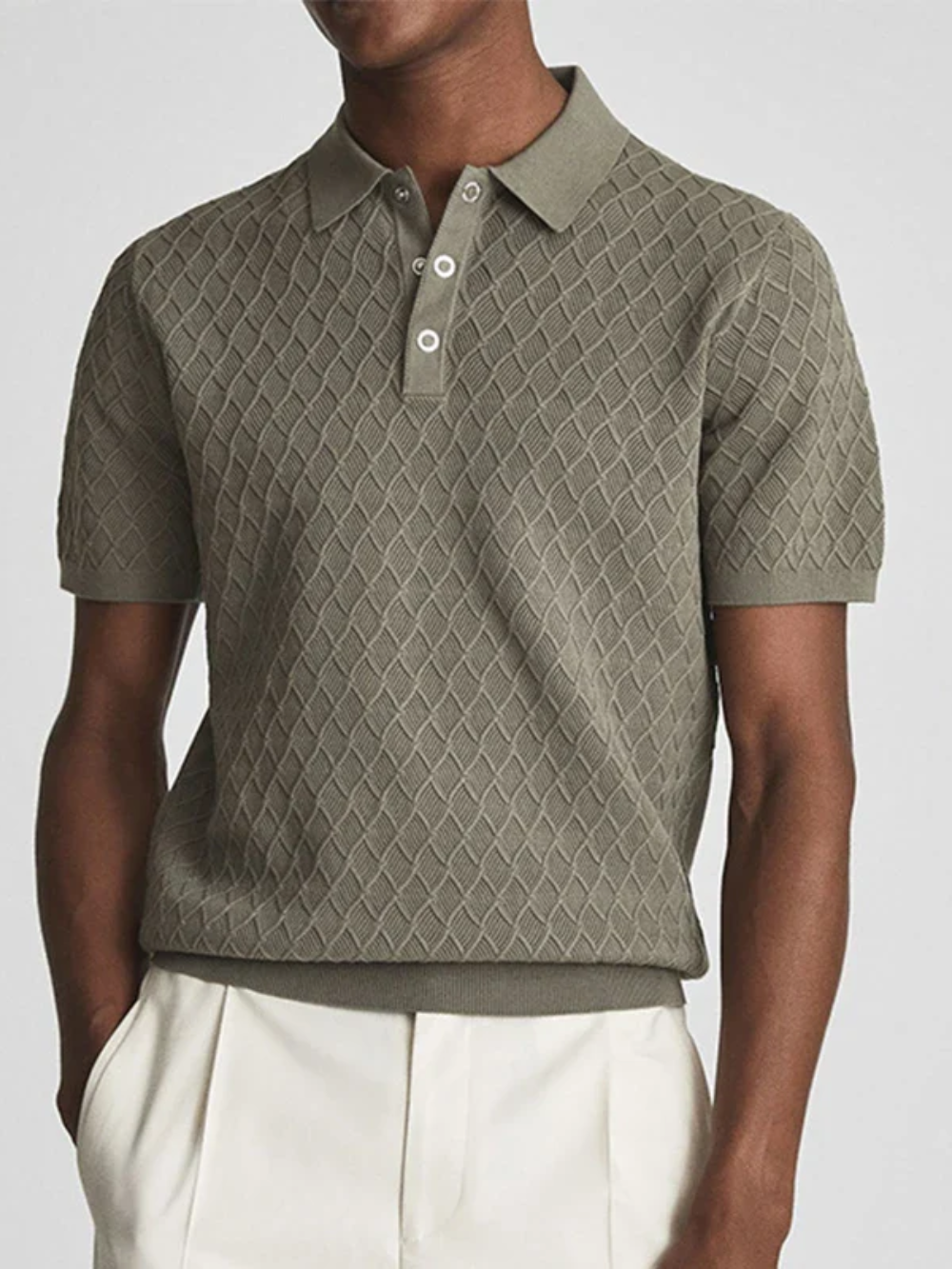 ROCHESTER® 2026 Summer Men's Slim Knit Polo Shirt with Turn-Down Collar and Buttoned Detail