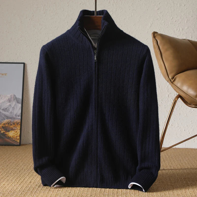 ALDOVIERI® Merino Wool Turtleneck Zip Cardigan