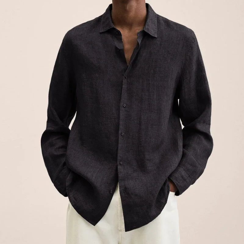 FLORENTINO® Men's Solid Color Cotton Linen Long Sleeve Shirt