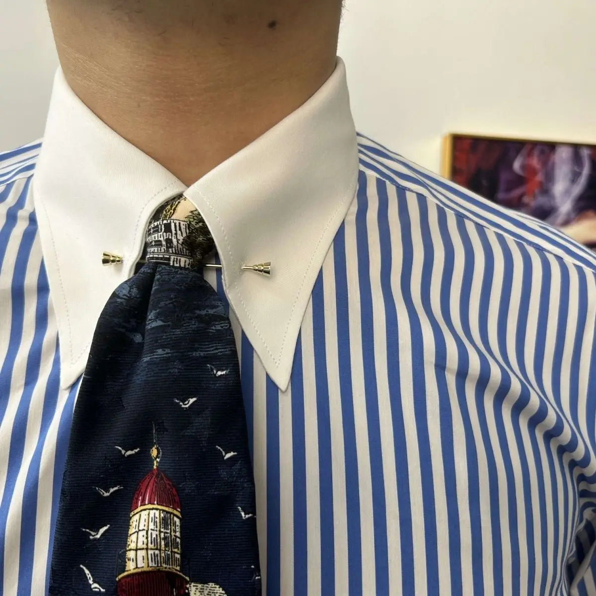 VALSORI® Windsor Collar Stripe Slim Shirt