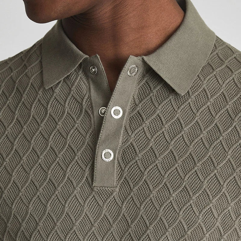 ROCHESTER® 2026 Summer Men's Slim Knit Polo Shirt with Turn-Down Collar and Buttoned Detail