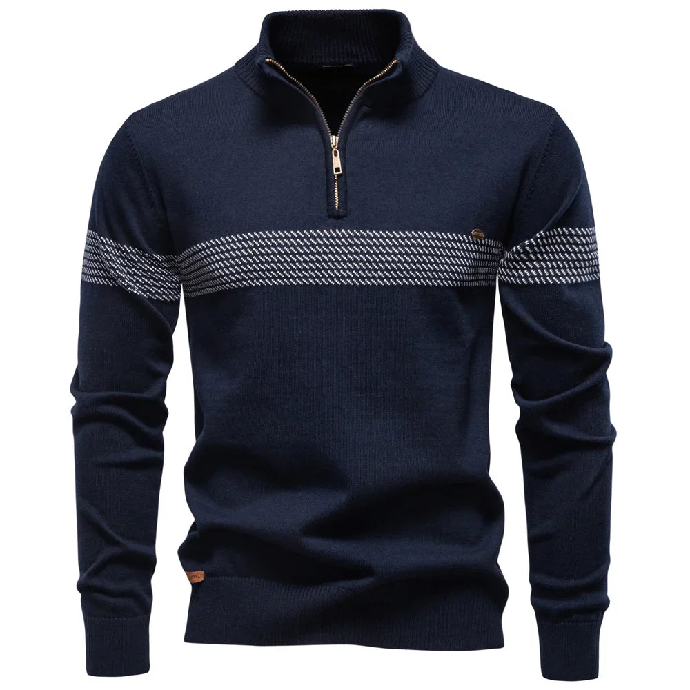 DELVARO® Half-Zip Mock Neck Stripe Pullover