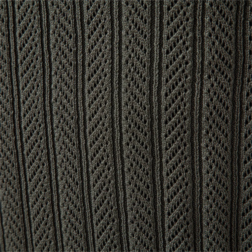 VALCERO® Zip Placket Cable Knit Slim Polo Shirt