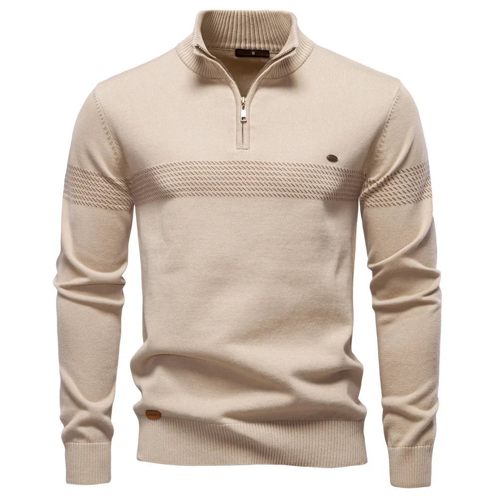DELVARO® Half-Zip Mock Neck Stripe Pullover