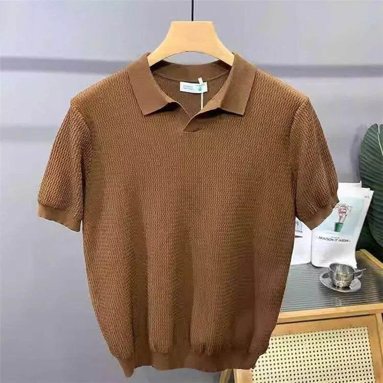 VOLTERRA® Ice Silk V-Neck Knit Polo
