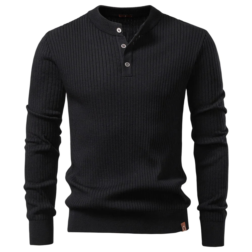 VINCELLI® Ribbed Button Placket Long Sleeve Polo