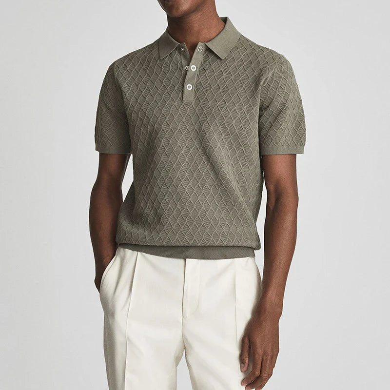 ROCHESTER® 2026 Summer Men's Slim Knit Polo Shirt with Turn-Down Collar and Buttoned Detail