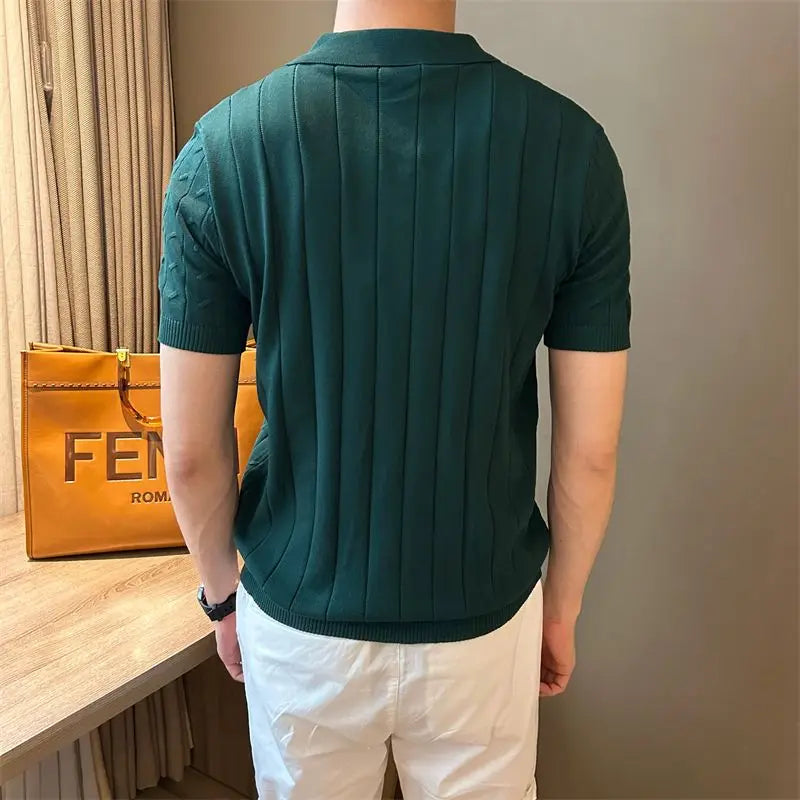 FERRONI® Vertical Jacquard Knit Polo Shirt