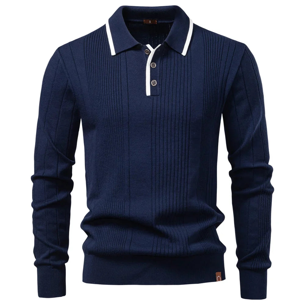 ALDOVARI® Long Sleeve Knit Button Polo Shirt