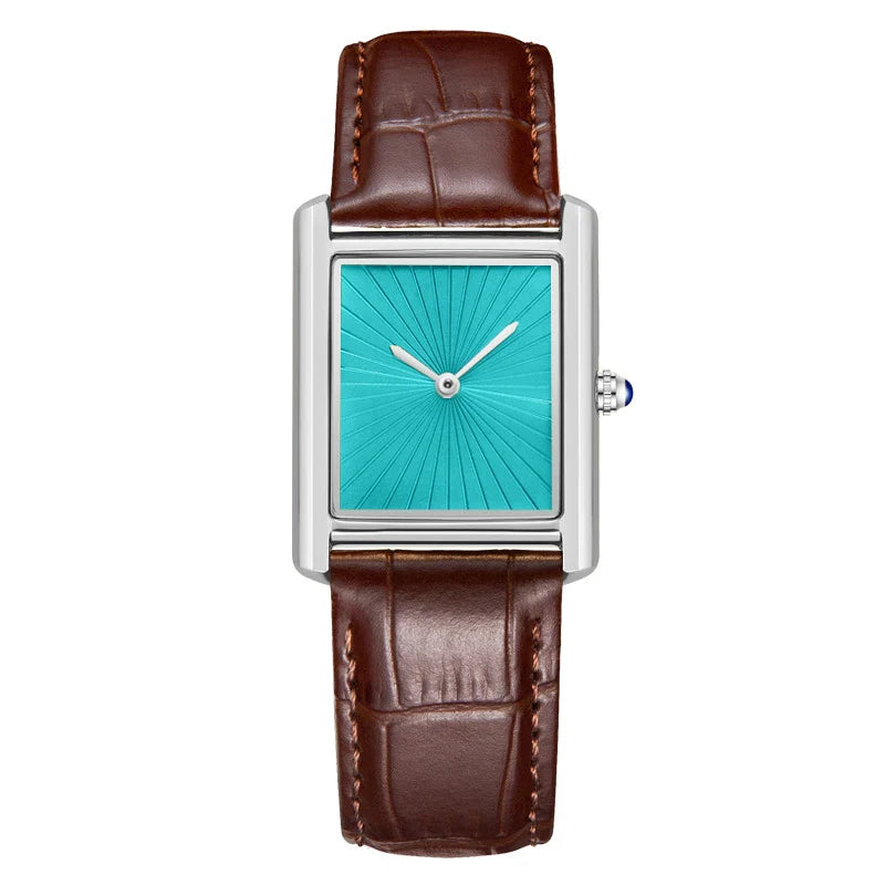CARTAVIO® Classic Square Two-Hand Leather Watch
