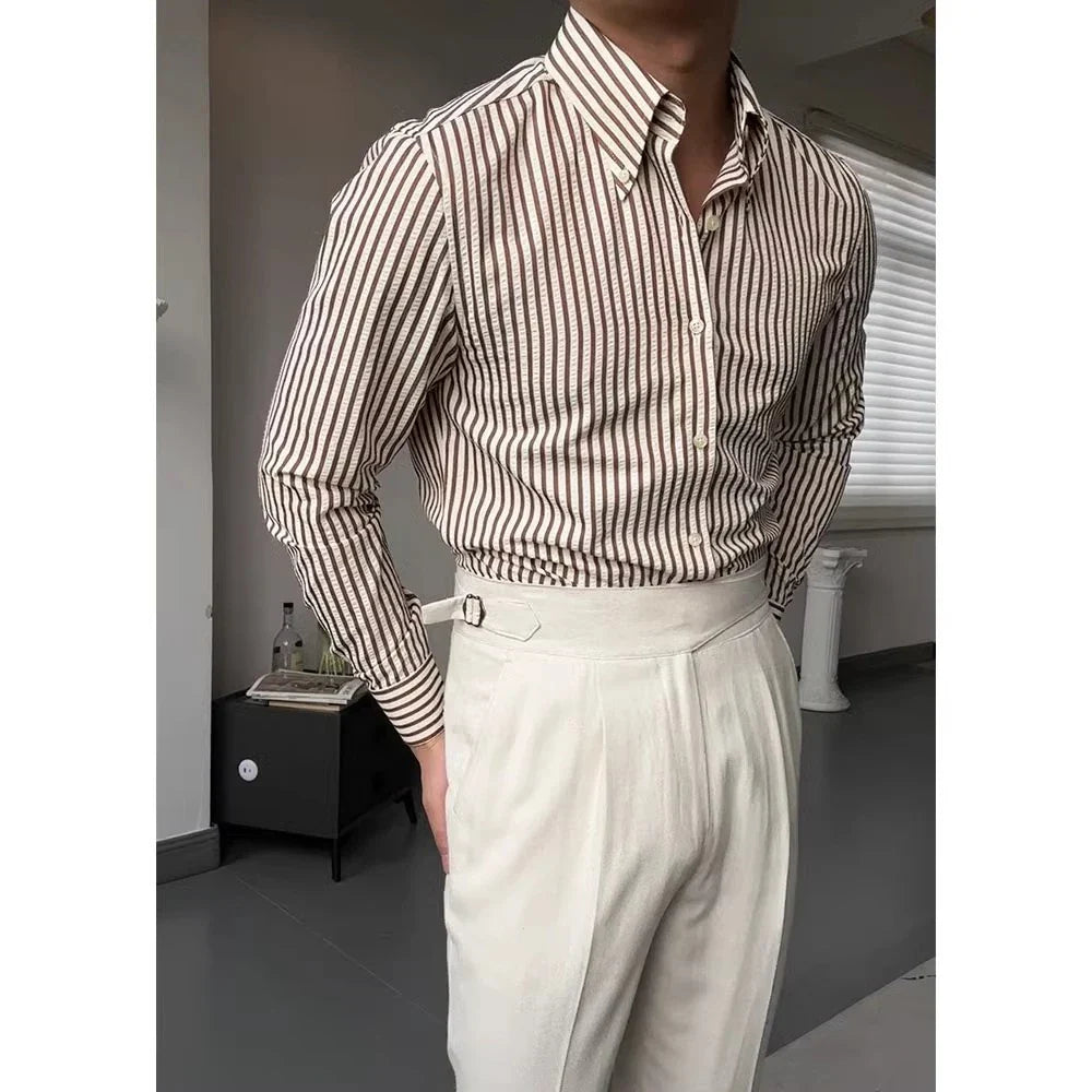 CALVETTI® Retro Plaid Wide Collar Long Sleeve Shirt