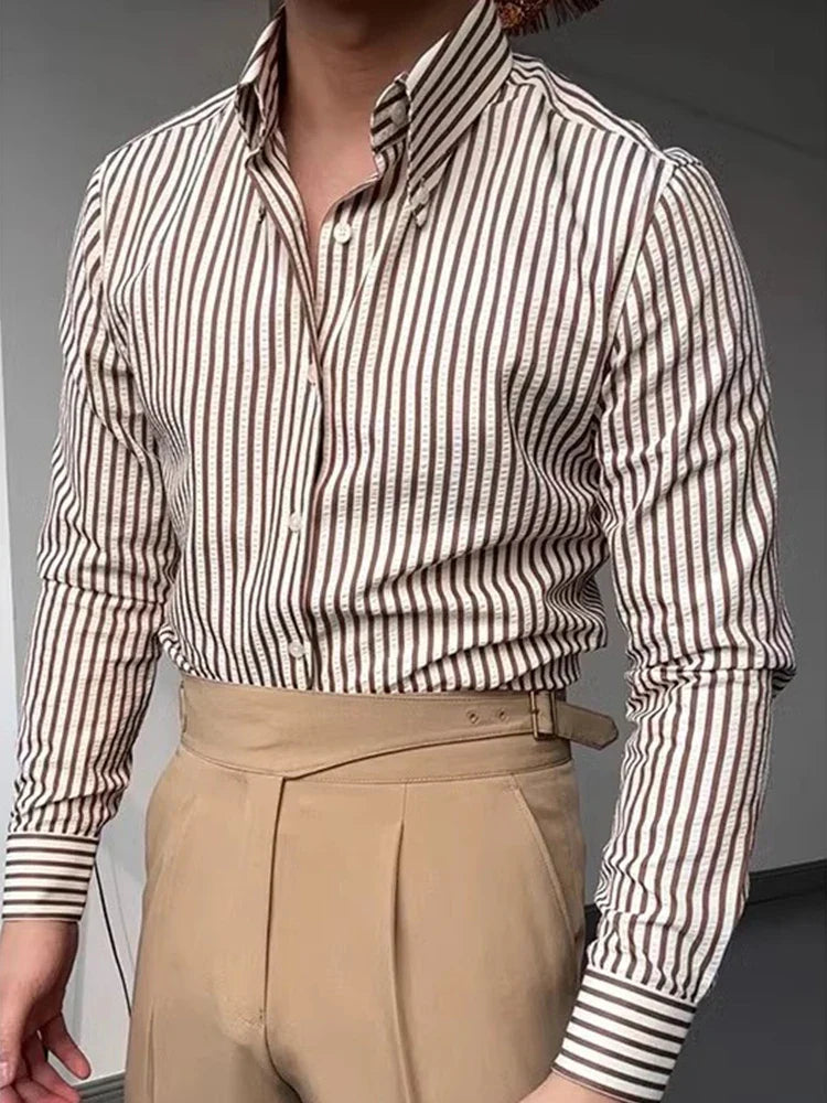 CALVETTI® Retro Plaid Wide Collar Long Sleeve Shirt
