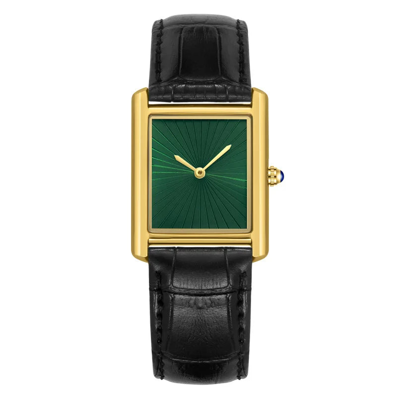 CARTAVIO® Classic Square Two-Hand Leather Watch