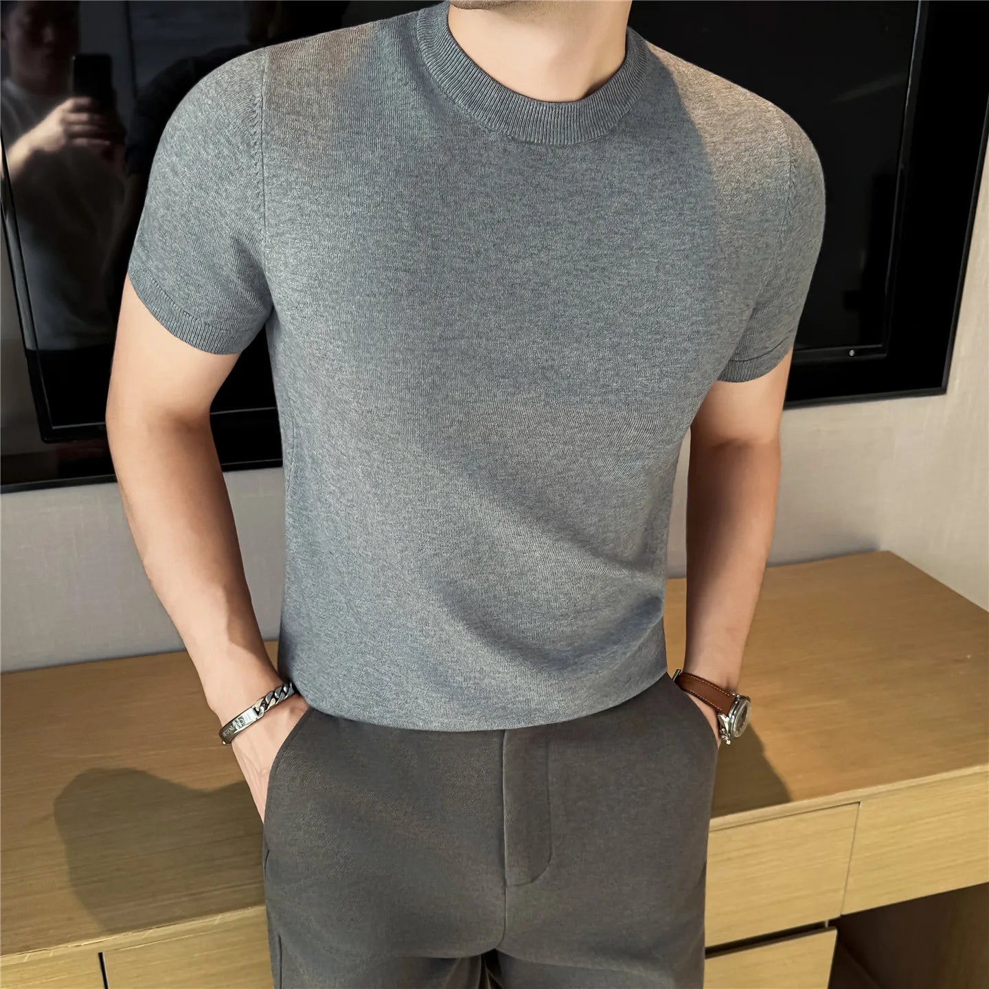 CAREZZA® Slim Fit Knit Round Neck T-Shirt