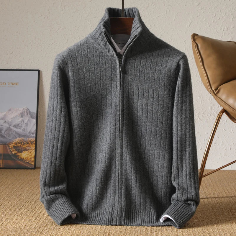 ALDOVIERI® Merino Wool Turtleneck Zip Cardigan
