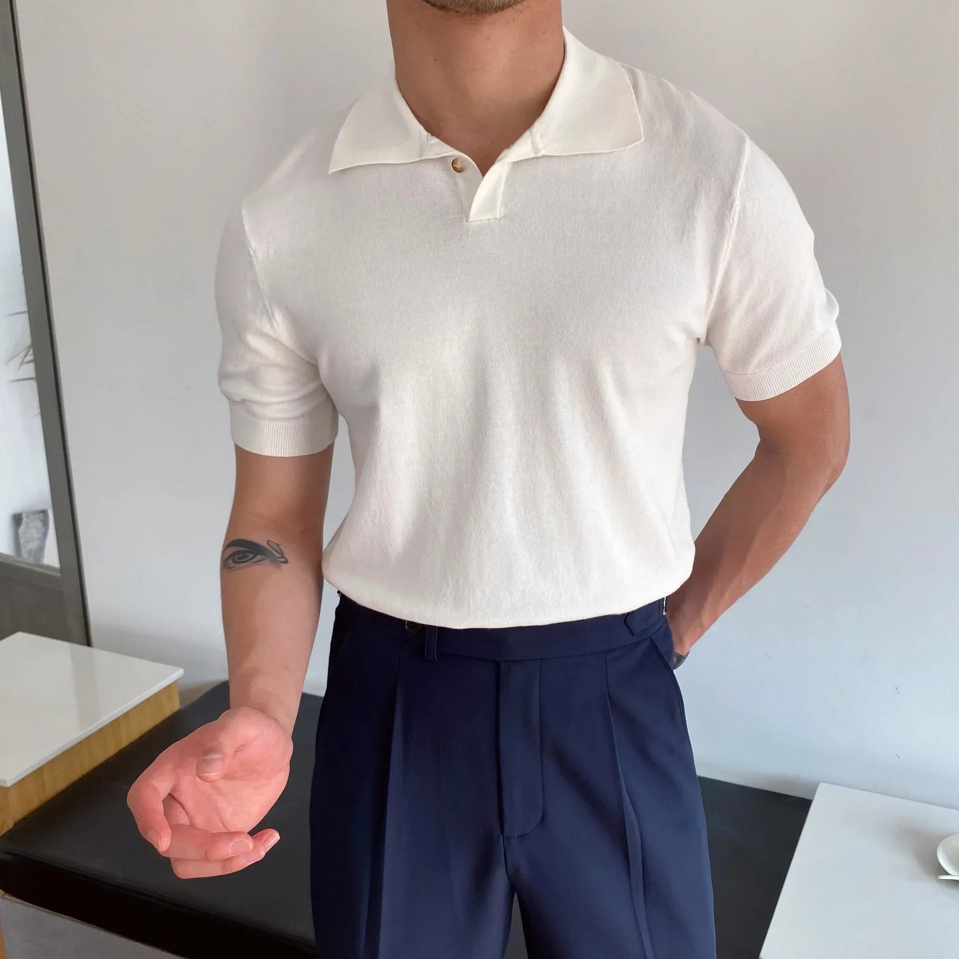 ALTAVILLA® Elbow-Sleeve Knit Polo Shirt