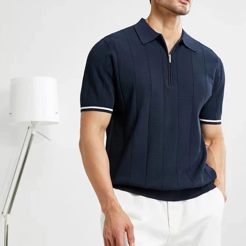 EDGEMONT® 2026 Summer Men’s Business Casual Polo Shirt with Lapel and Zipper Detail