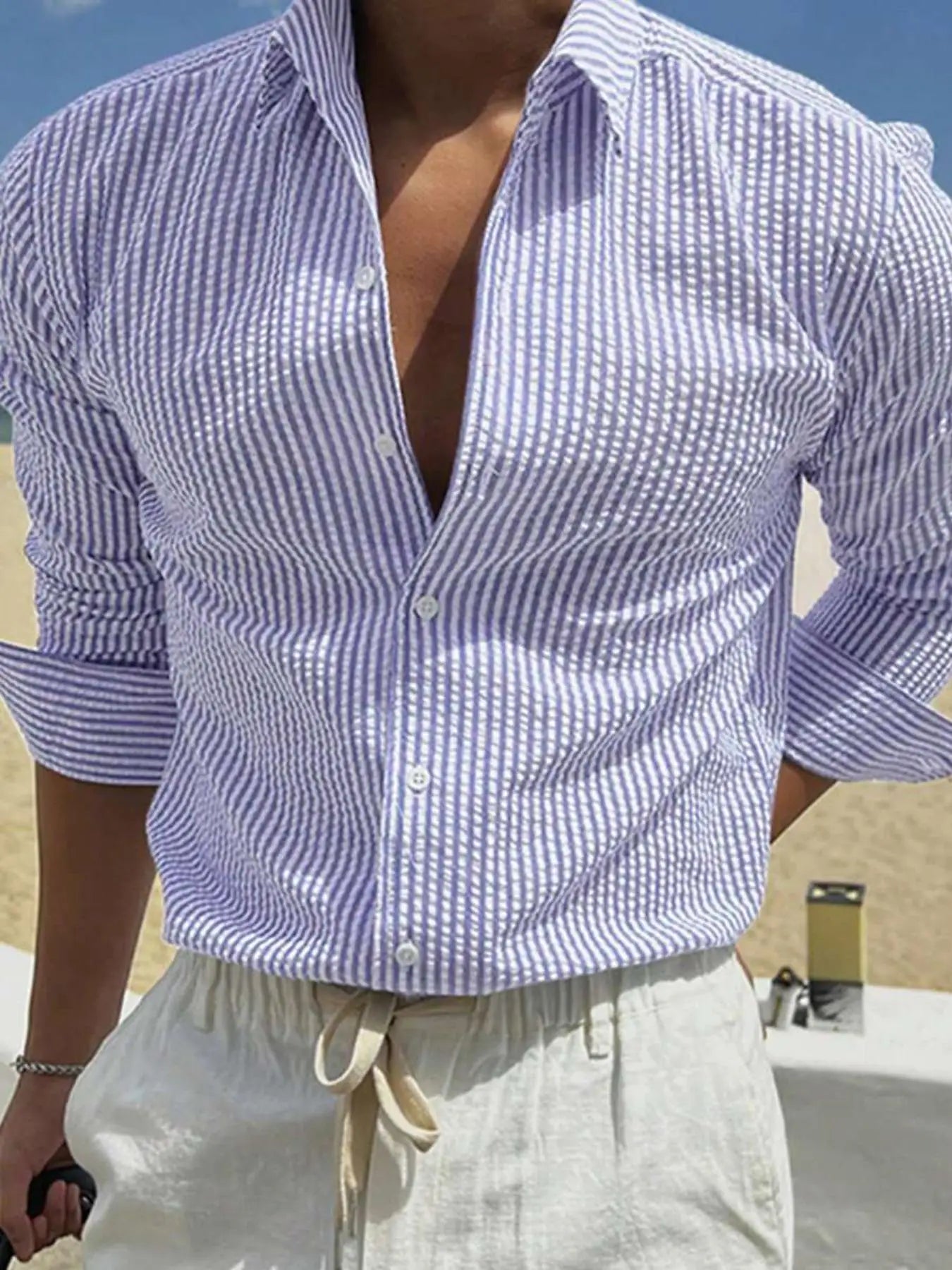 RIVIERA® Men's Long Sleeve Striped Linen Shirt